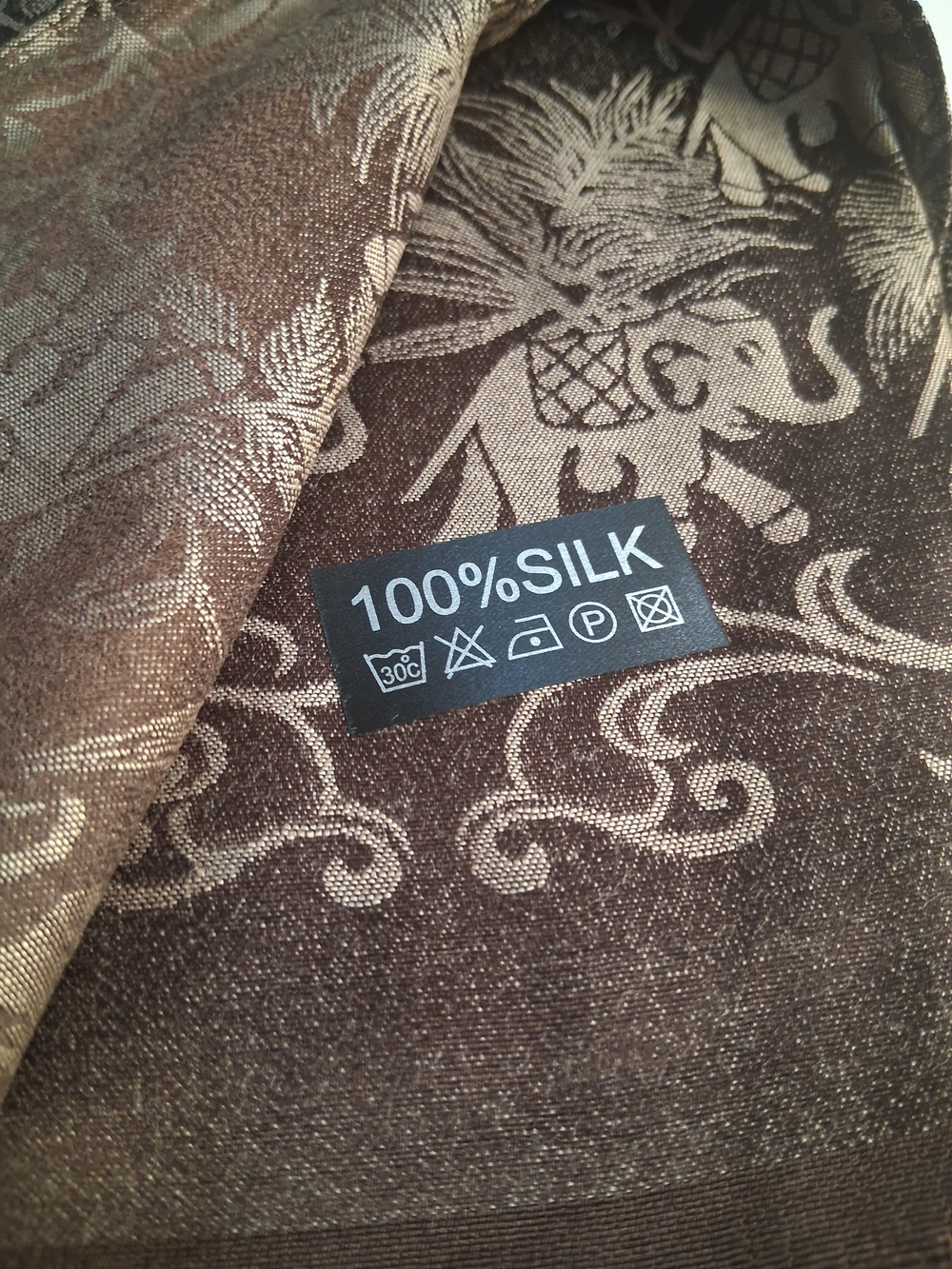 Luxury Brown Silk Scarf with Elephant Motif
